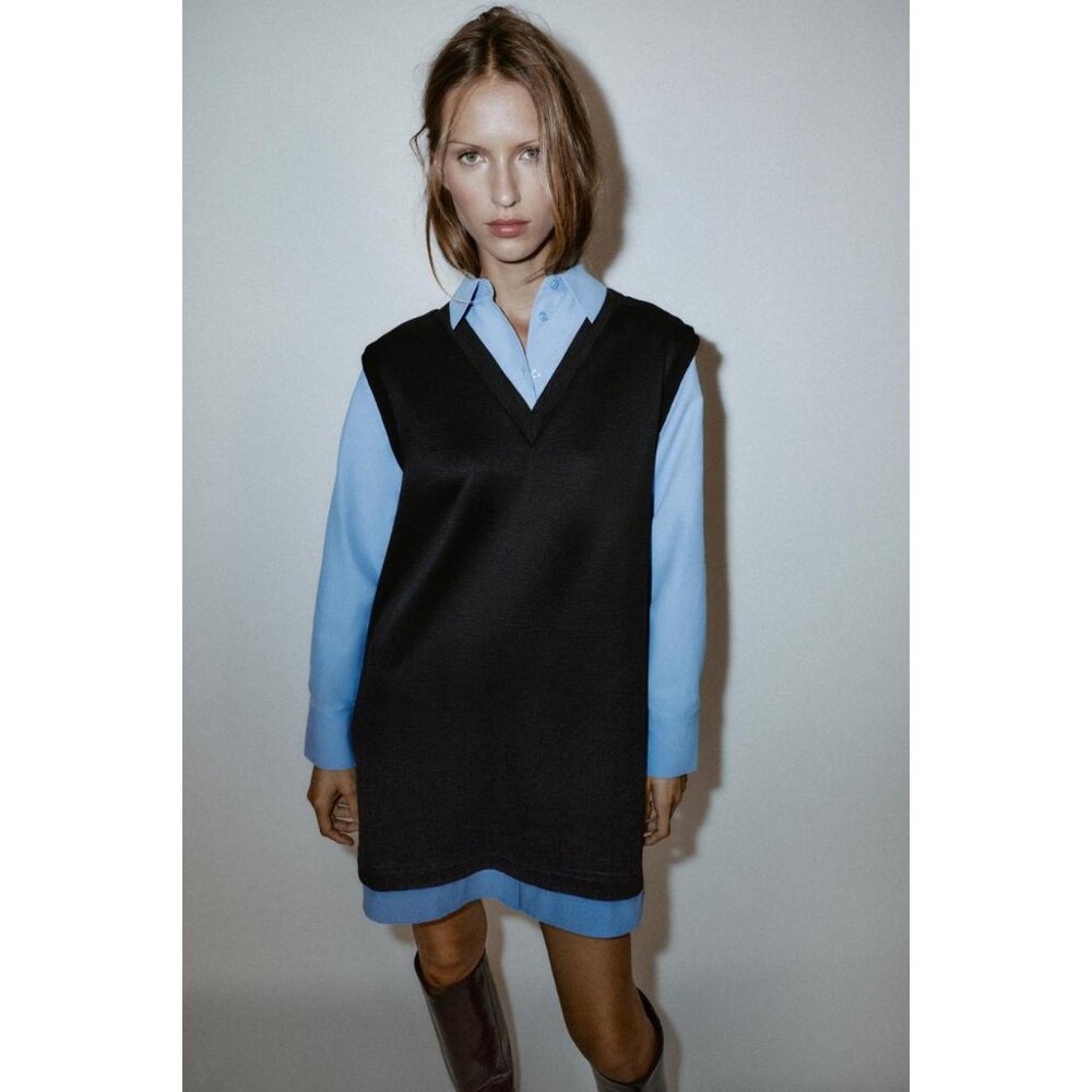 ZARA POPLIN COMBINED MINI DRESS